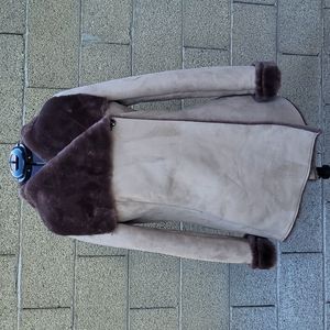 Jennifer Lopez Brown/Tan Faux Suede and Fur Coat